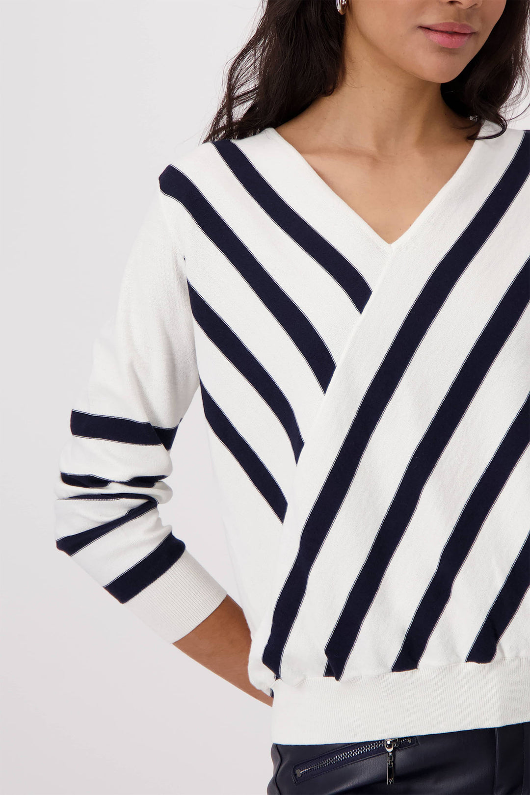 Monari Off White Intricate Knit Stripe Contour Jumper 409329 - Experience Boutique