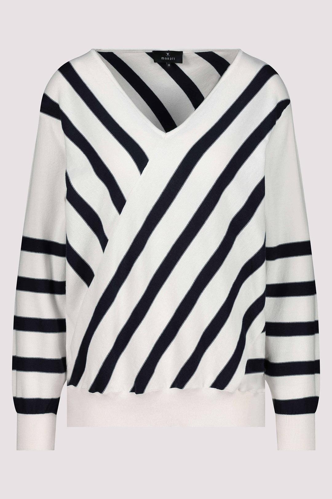 Monari Off White Intricate Knit Stripe Contour Jumper 409329 - Experience Boutique