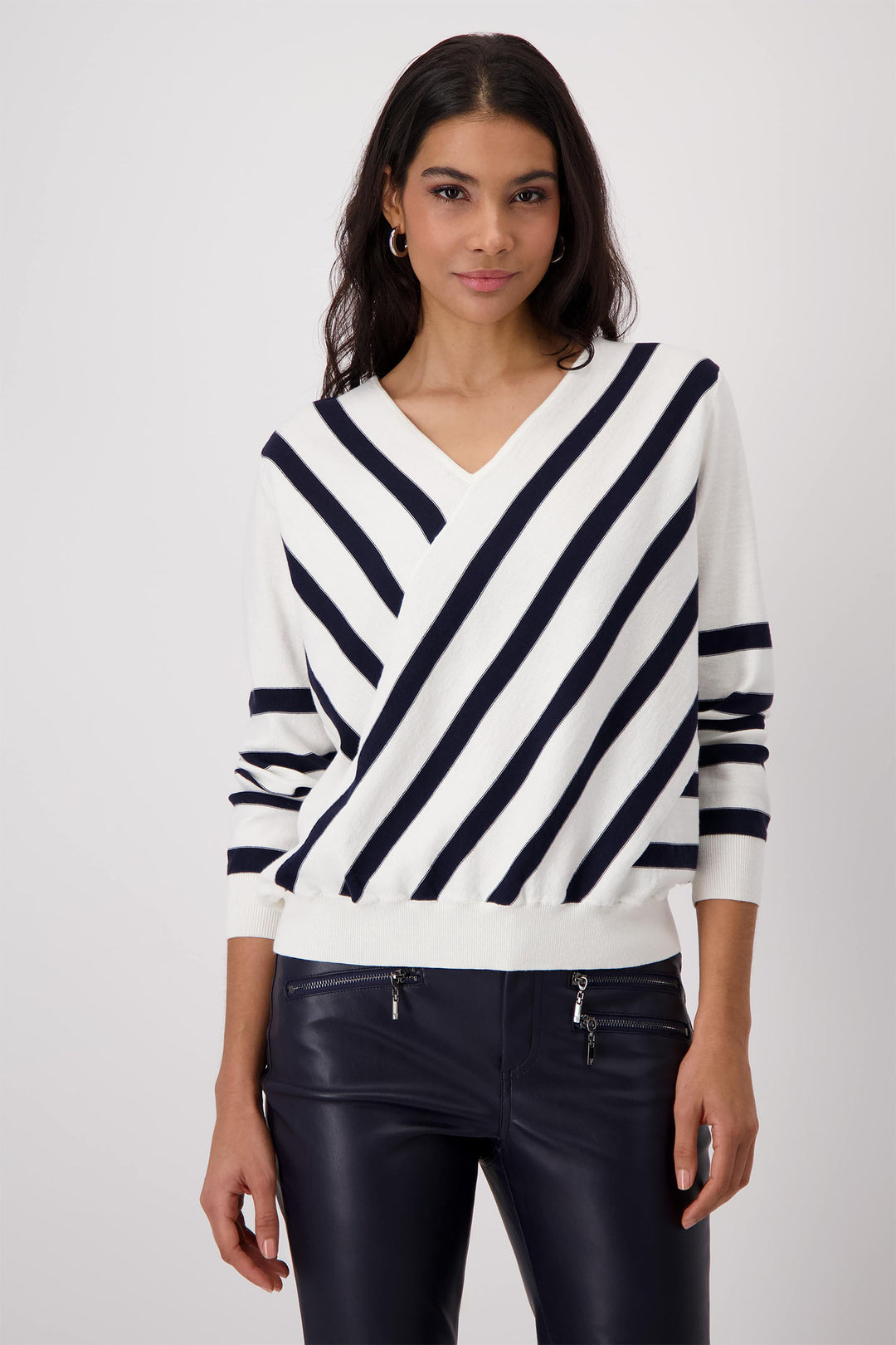 Monari Off White Intricate Knit Stripe Contour Jumper 409329 - Experience Boutique