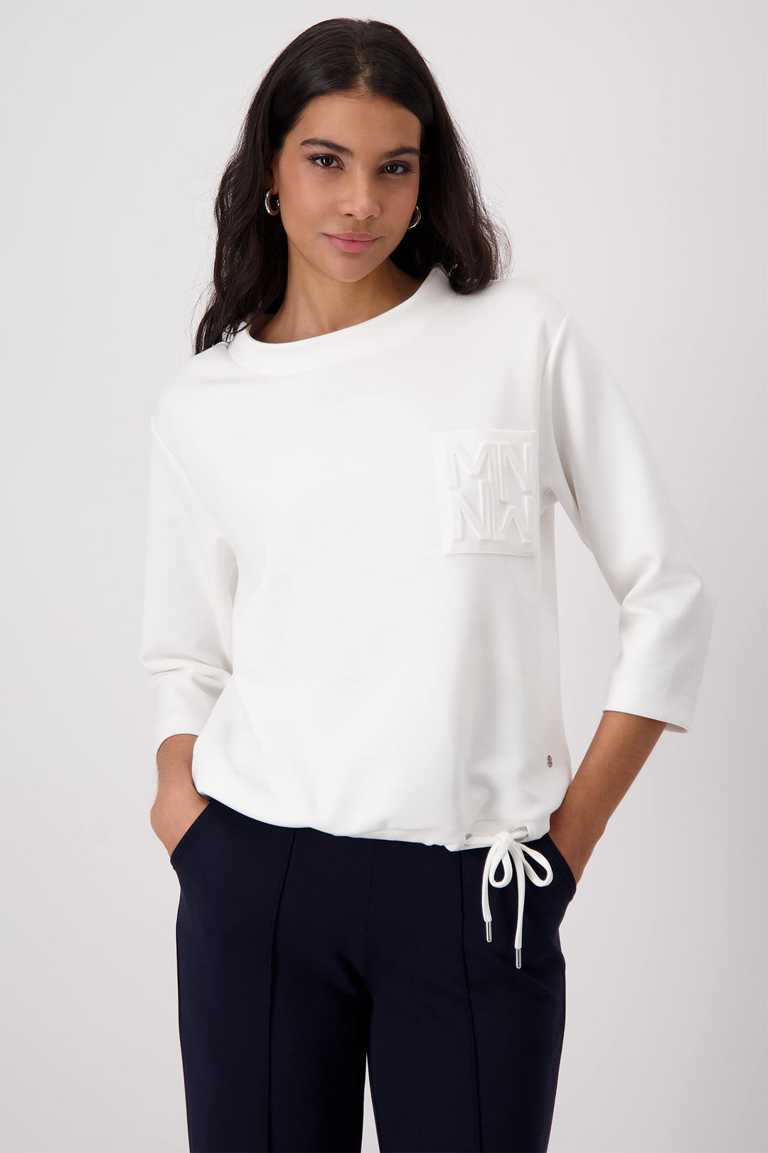 Monari Off White Wide Neck Collared Sweatshirt 409376 - Experience Boutique