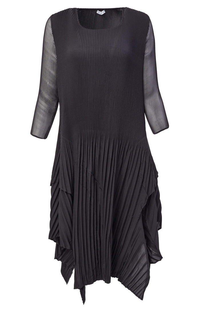 Naya NAW23 181 Black Pleated Layer Dress With Sleeves - Experience Boutique