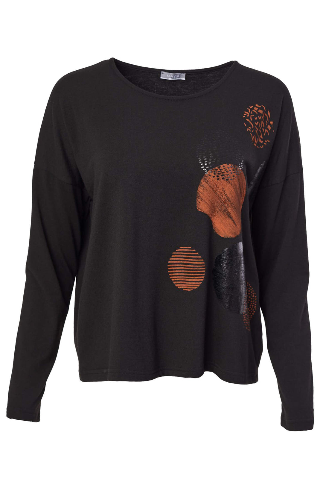 Naya NAW23 214 Black Orange Print Long Sleeve Top - Experience Boutique