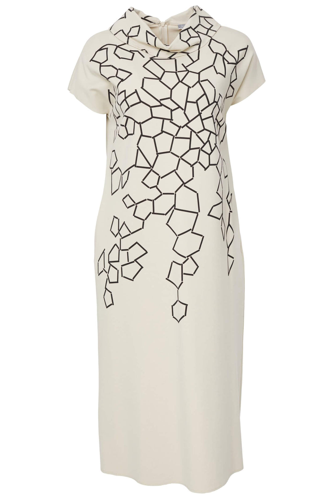 Naya NAW23 229 Cream High Neck Honeycomb Print Short Sleeve Dress - Experience Boutique