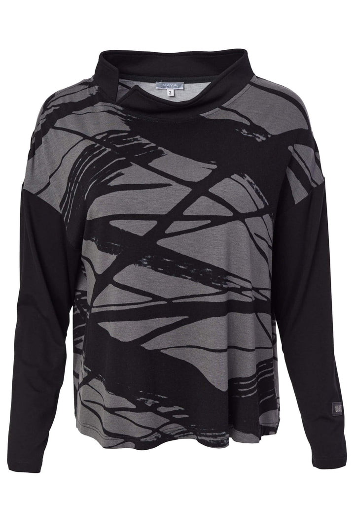 Naya NAW23 241 Black Grey Print High Neck Long Sleeve Top - Experience Boutique