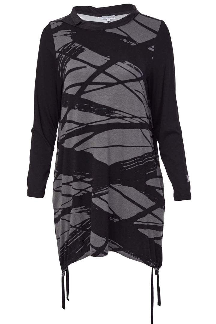 Naya NAW23 244 Black Grey Print Long Sleeve Tunic Top - Experience Boutique