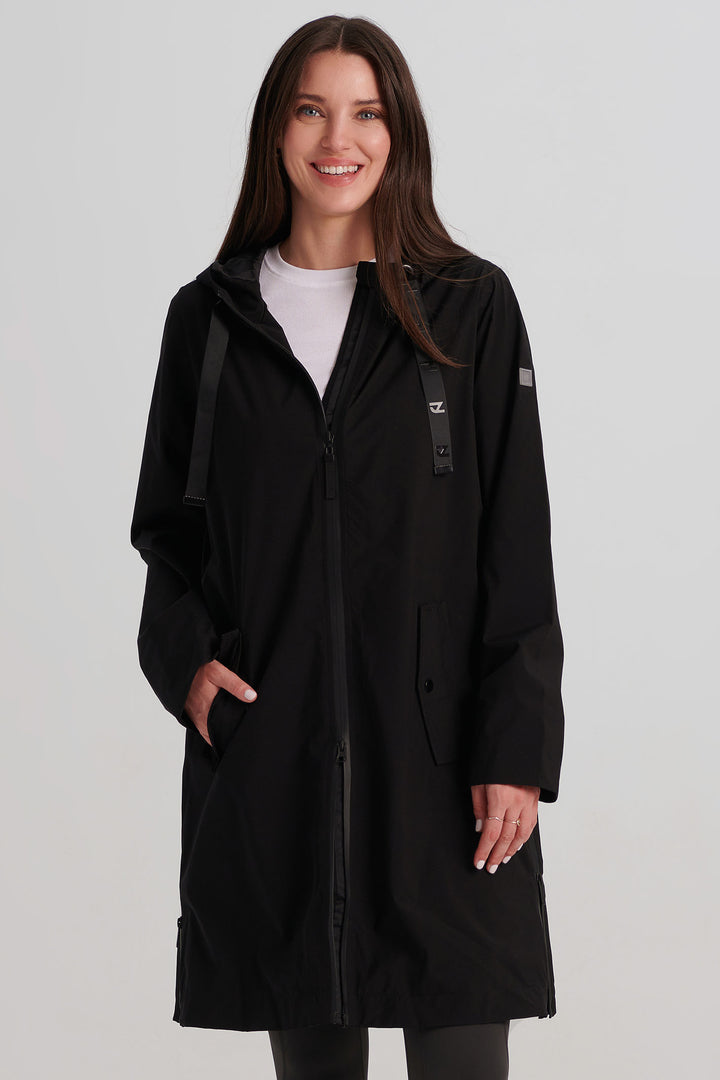 Nikki Jones Long Hooded Jacket Waterproof Black S7013-312WP - Experience Boutique