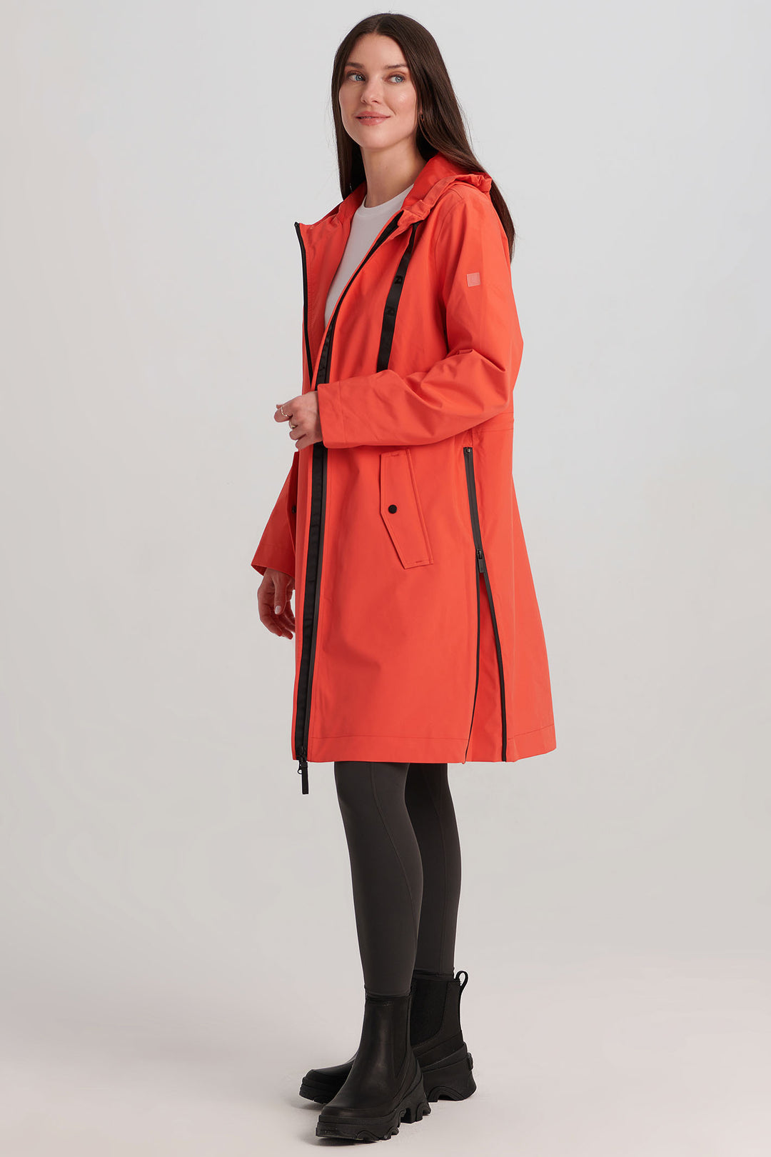 Nikki Jones Long Hooded Jacket Waterproof Tangerine Orange S7013-312WP - Experience Boutique