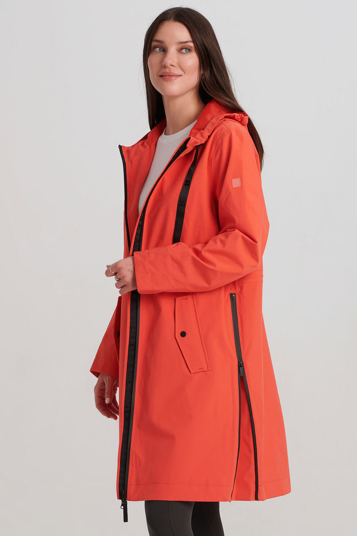 Nikki Jones Long Hooded Jacket Waterproof Tangerine Orange S7013-312WP - Experience Boutique