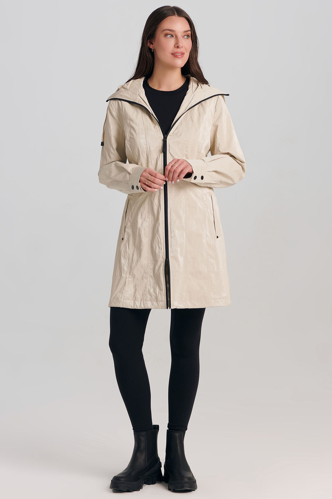 Nikki Jones Luster Hooded Anorak Coat Water Resistant Cream A7002-335L