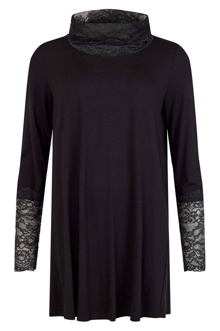 Noen 83450 Black Lace Neck & Cuff Tunic Top - Experience Boutique