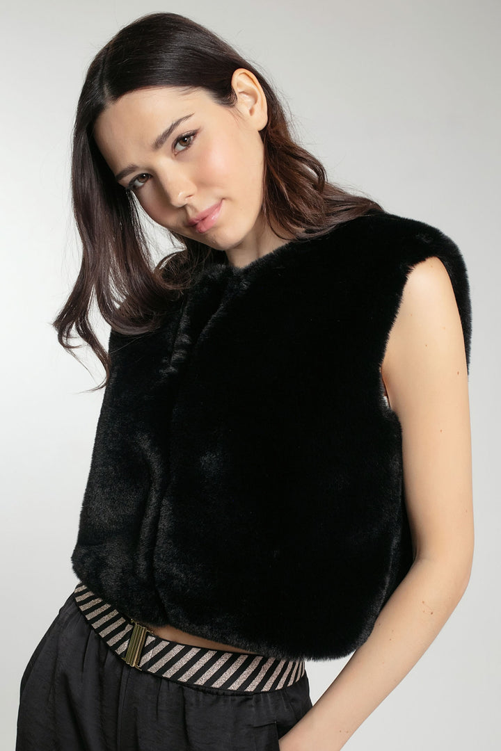 Nooki Edelweiss Black Faux Fur Gilet - Experience Boutique