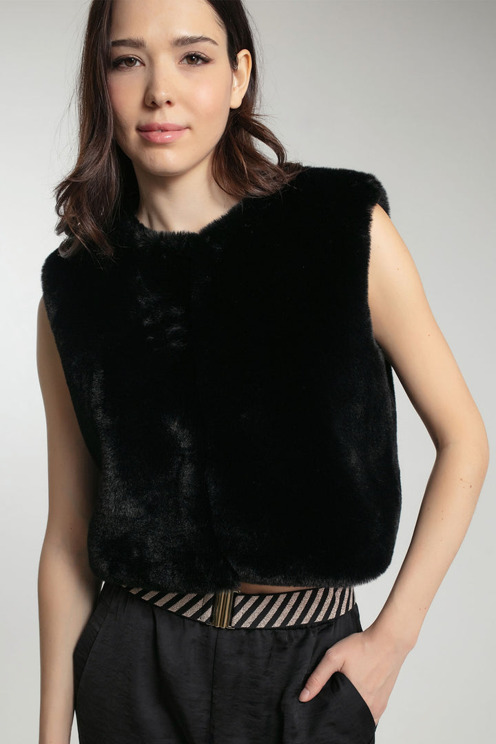 Nooki Edelweiss Black Faux Fur Gilet - Experience Boutique