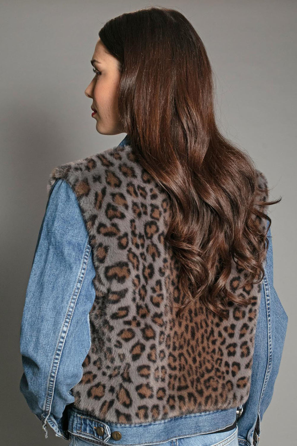 Nooki Edelweiss Grey Leopard Print Faux Fur Gilet - Experience Boutique