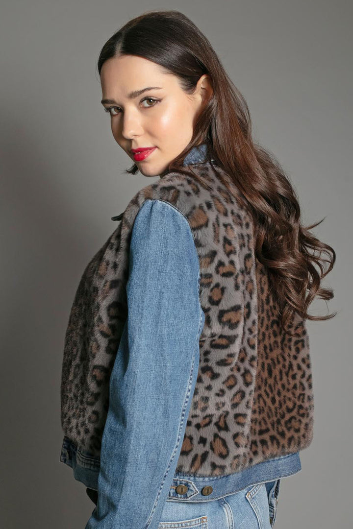 Nooki Edelweiss Grey Leopard Print Faux Fur Gilet - Experience Boutique