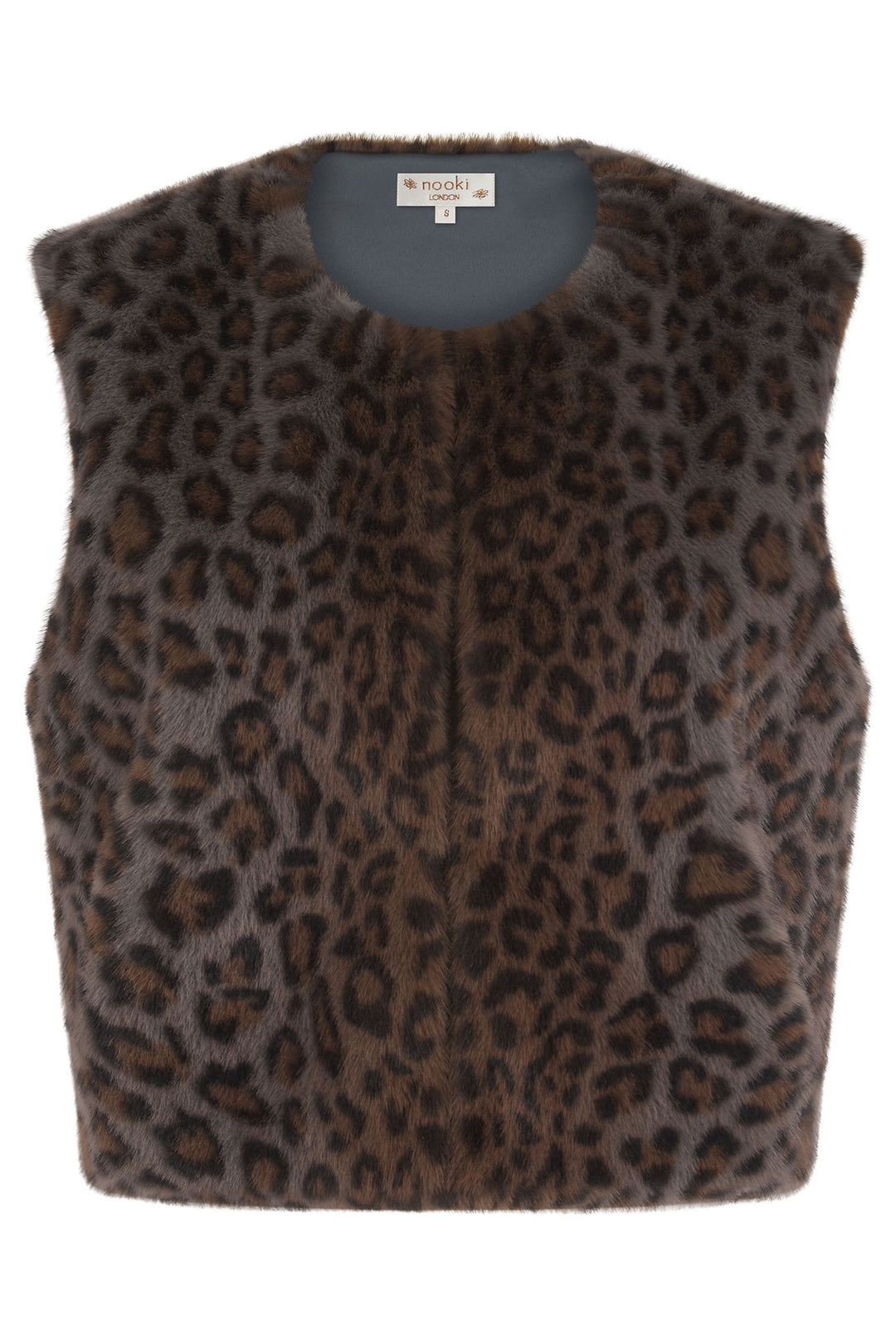 Nooki Edelweiss Grey Leopard Print Faux Fur Gilet - Experience Boutique