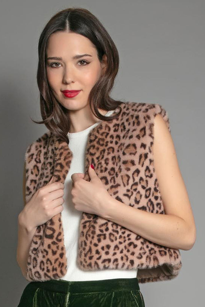 Nooki Edelweiss Natural Leopard Print Faux Fur Gilet - Experience Boutique