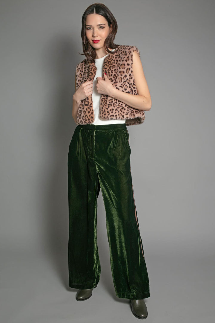 Nooki Pheonix Olive Green Straight Leg Velvet Trousers - Experience Boutique