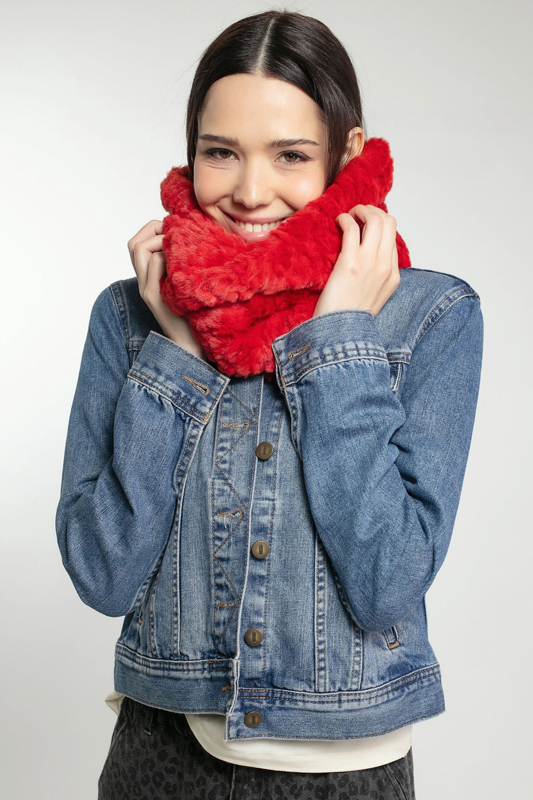 Nooki Red Faux Fur Snuggy Snood - Experience Boutique