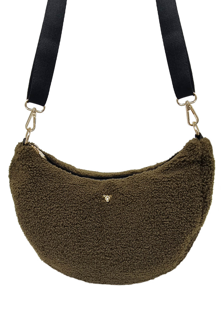 Nooki Simone Olive Green Teddy Slouch Bag - Experience Boutique