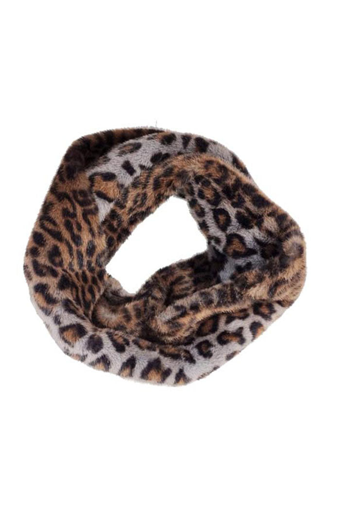 Nooki Snuggy Grey Leopard Print Faux Fur Snood - Experience Boutique