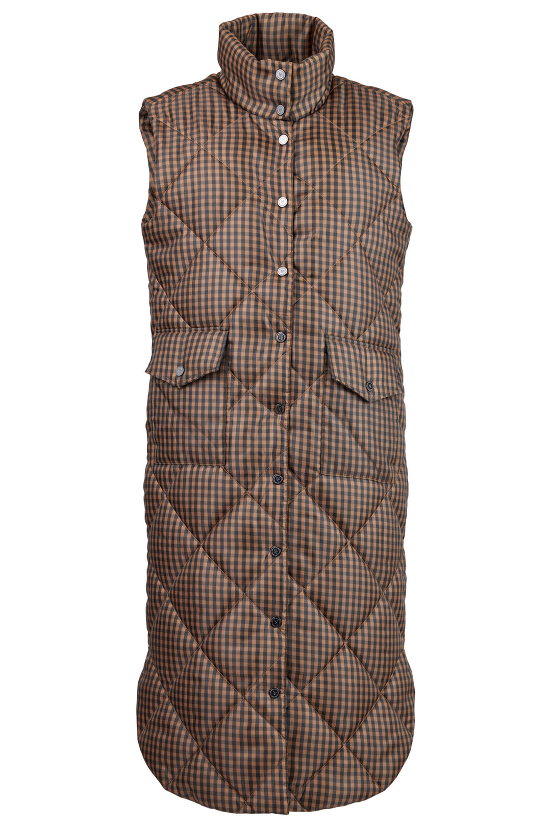 Normann 242-02314 17 Brown Check Longline Padded Gilet - Experience Boutique