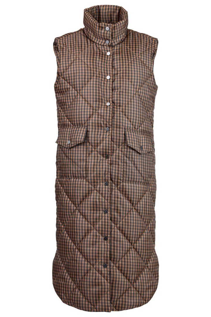 Normann 242-02314 17 Brown Check Longline Padded Gilet - Experience Boutique