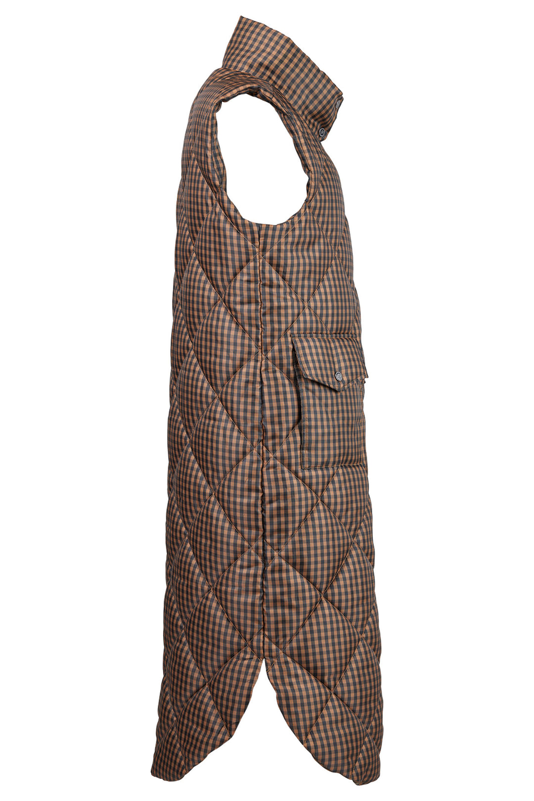 Normann 242-02314 17 Brown Check Longline Padded Gilet - Experience Boutique