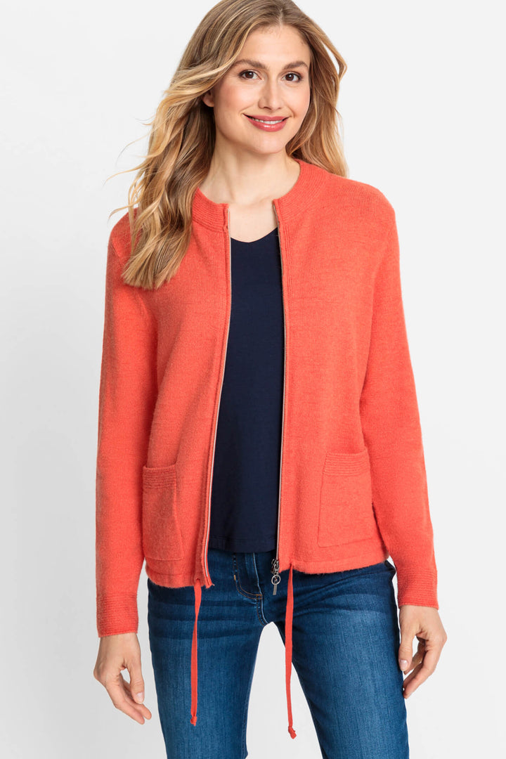 Olsen 11004106 Spiced Orange Zip Front Cardigan - Experience Boutique