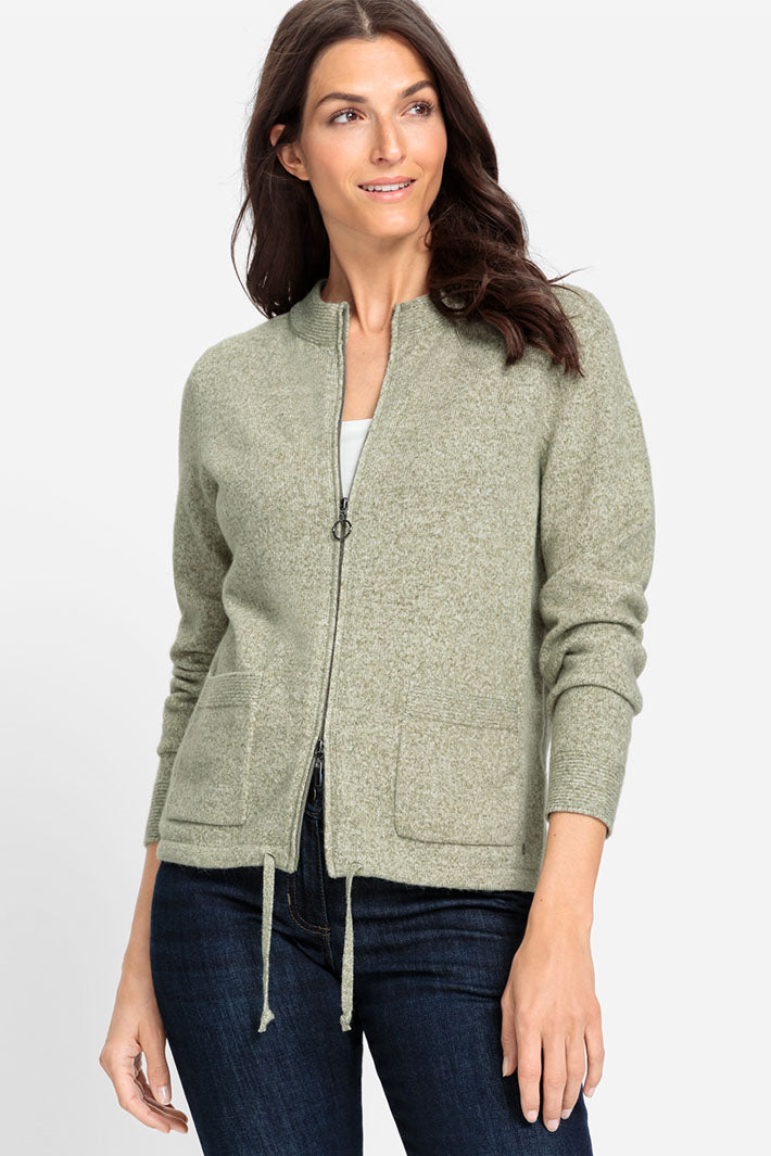 Olsen 11004106 Tea Leaf Knitted Zip Cardigan - Experience Boutique