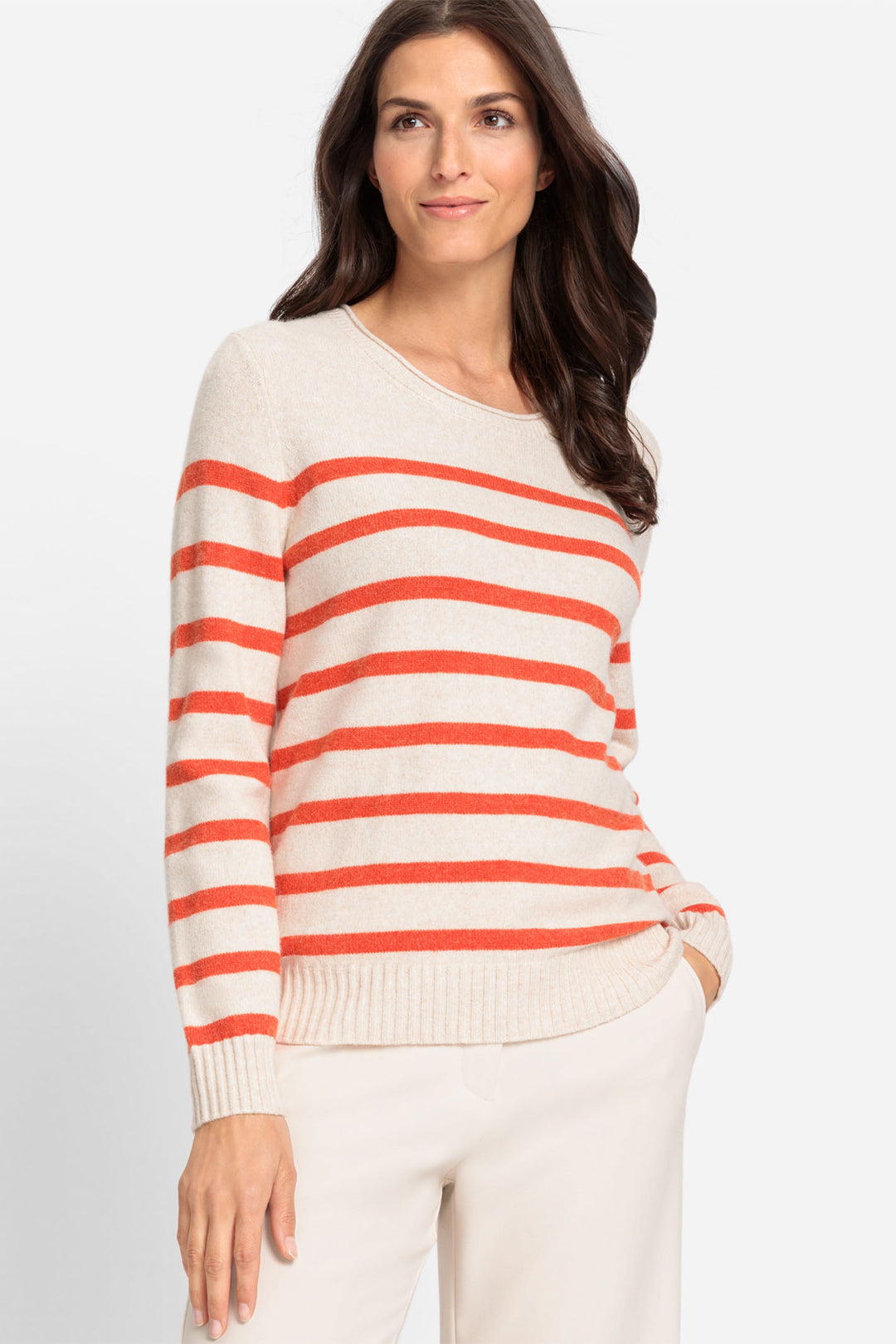 Olsen 11004419 Orange Stripe Henny Knit Jumper - Experience Boutique