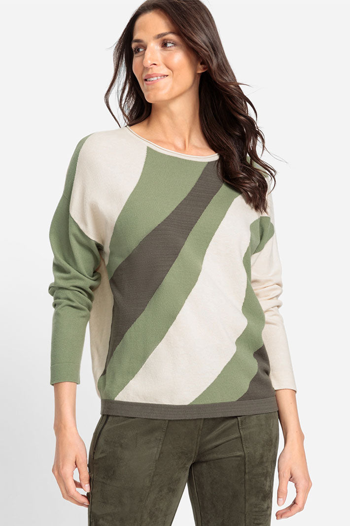 Olsen 11004425 Tea Leaf Wave Print Knit Jumper - Experience Boutique