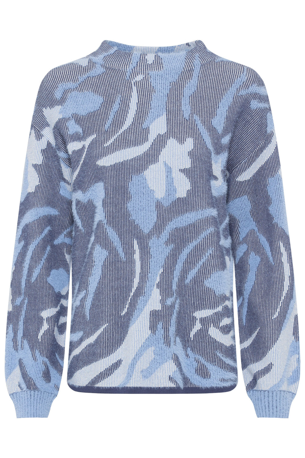 Olsen 11004451 Denim Blue Animal Print Jumper - Experience Boutique