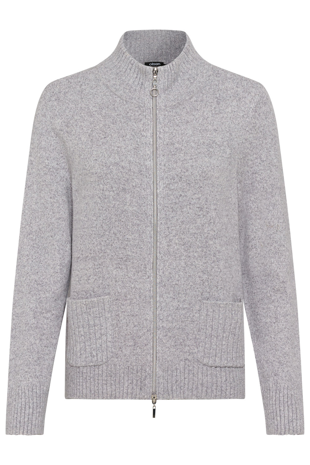 Olsen 11004480 Pearl Grey Knitted Zip Cardigan - Experience Boutique