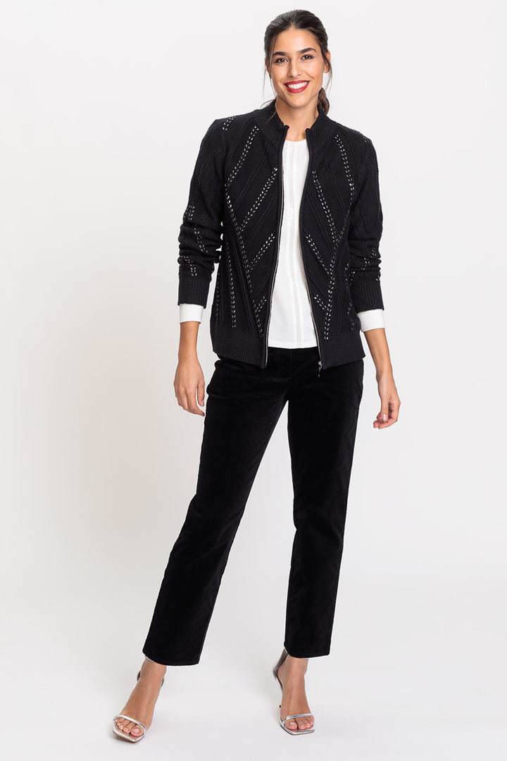 Olsen 11004503 Black Silver Beaded Knit Cardigan - Experience Boutique