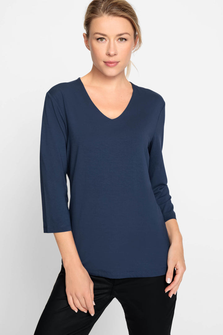 Olsen 11100607 Blue Indigo Denim 34 Sleeve Top - Experience Boutique