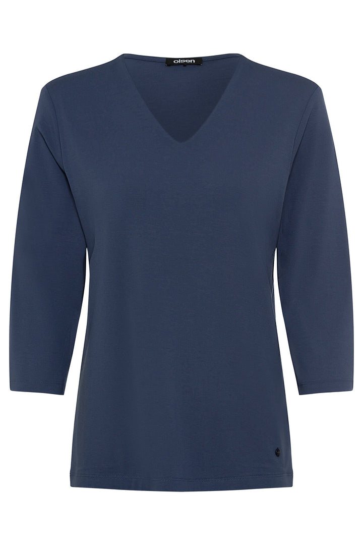 Olsen 11100607 Blue Indigo Denim 34 Sleeve Top - Experience Boutique