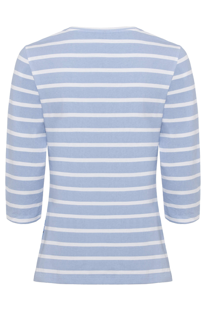 Olsen 11104498 Sky Blue Stripe Print T-Shirt - Experience Boutique