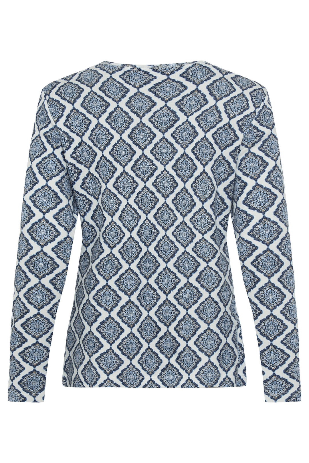 Olsen 11104659 Blue Diamond Print Long Sleeve T-Shirt - Experience Boutique