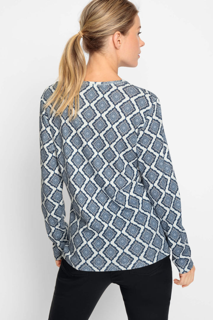 Olsen 11104659 Blue Diamond Print Long Sleeve T-Shirt - Experience Boutique