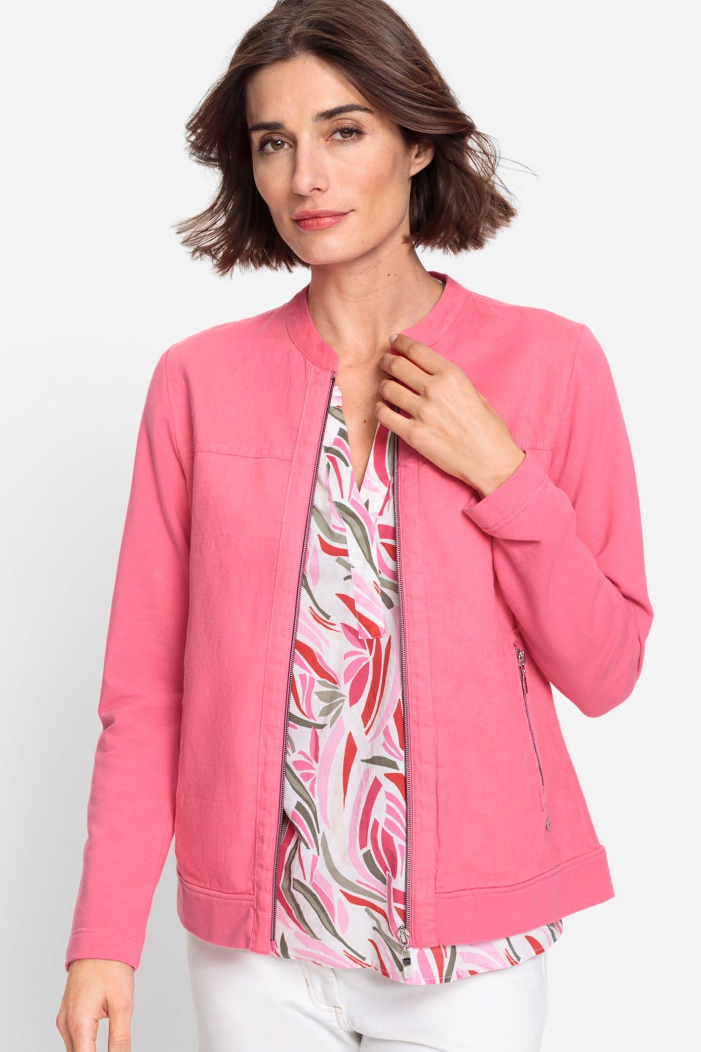 Olsen 11201572 Paradise Pink Jersey Zip Front Jacket