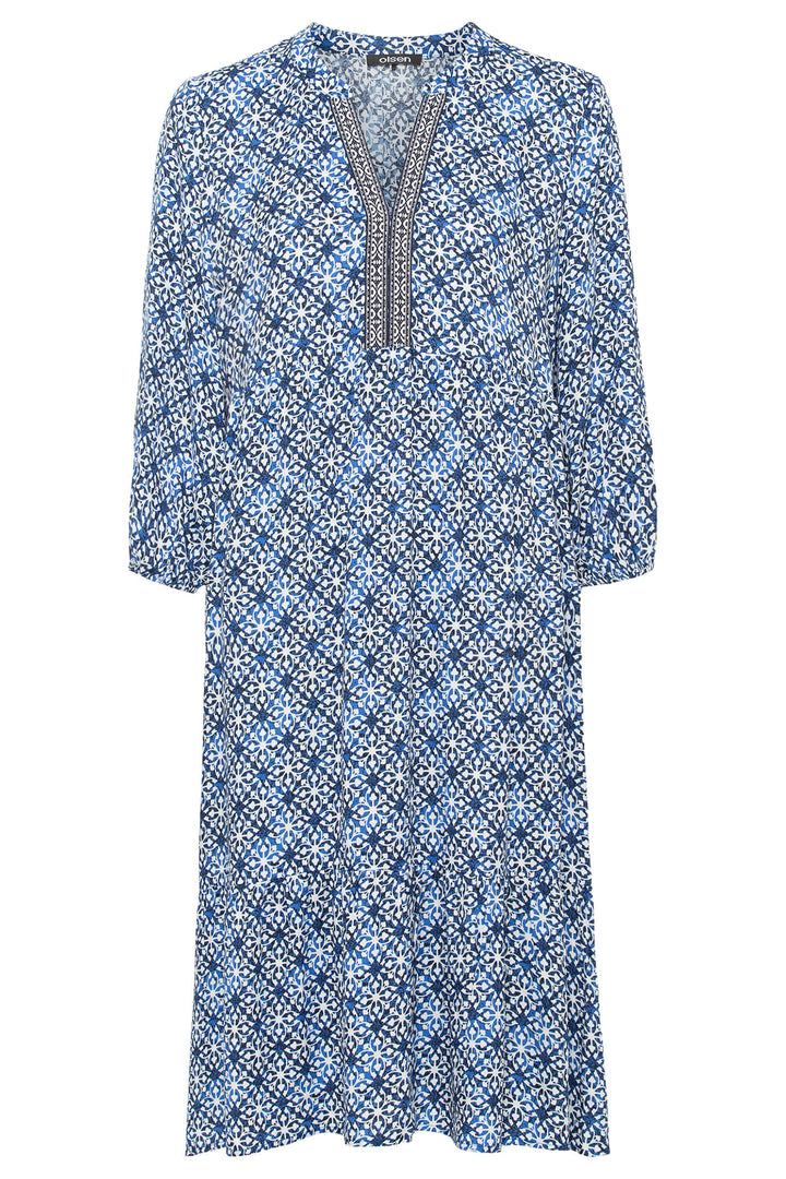 Olsen 13001677 Blue & White Print Embroidered Dress - Experience Boutique