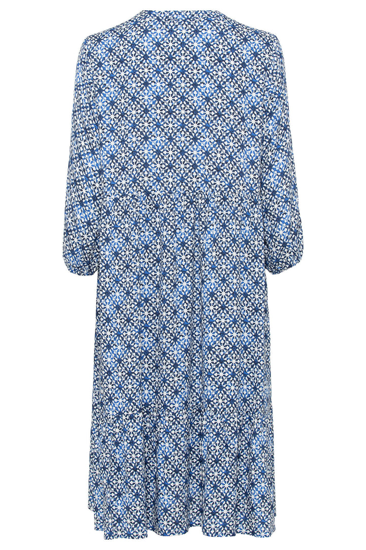 Olsen 13001677 Blue & White Print Embroidered Dress - Experience Boutique