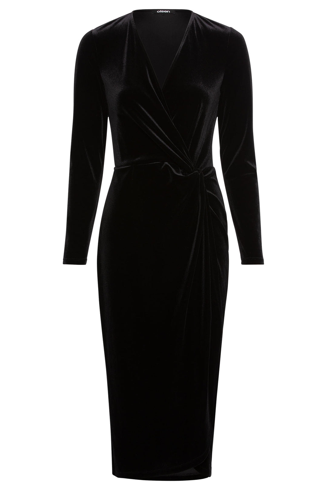 Olsen 13001792 Black Faux Wrap Over Velvet Dress - Experience Boutique