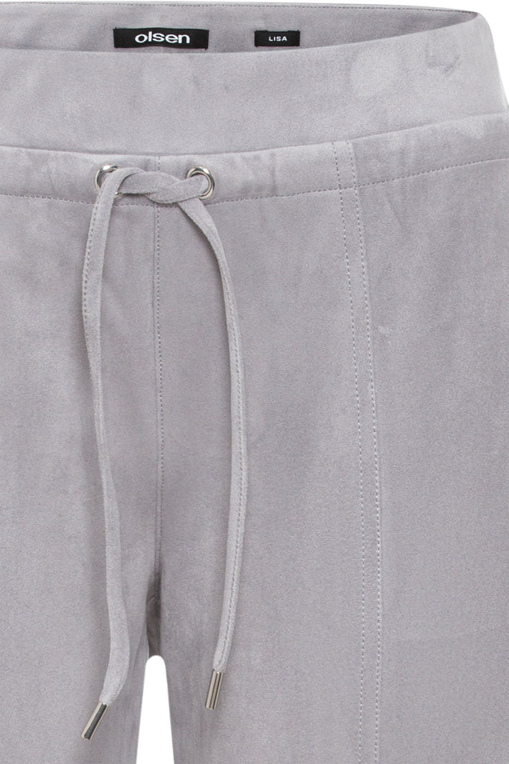 Olsen 14002007 Pearl Grey Faux Suede Jogger Trousers - Experience Boutique