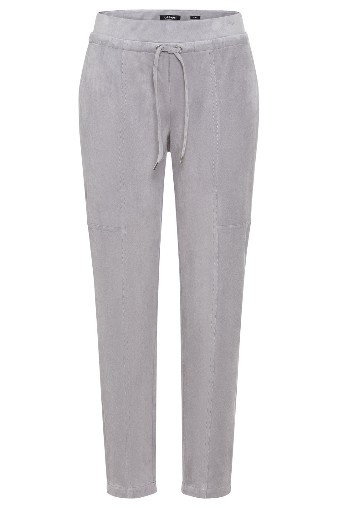 Olsen 14002007 Pearl Grey Faux Suede Jogger Trousers - Experience Boutique