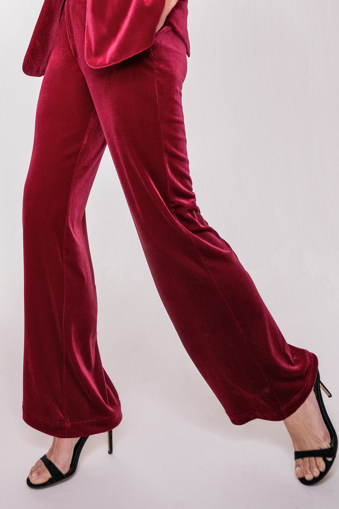 Olsen 14002116 Garnet Red Velour Trousers - Experience Boutique