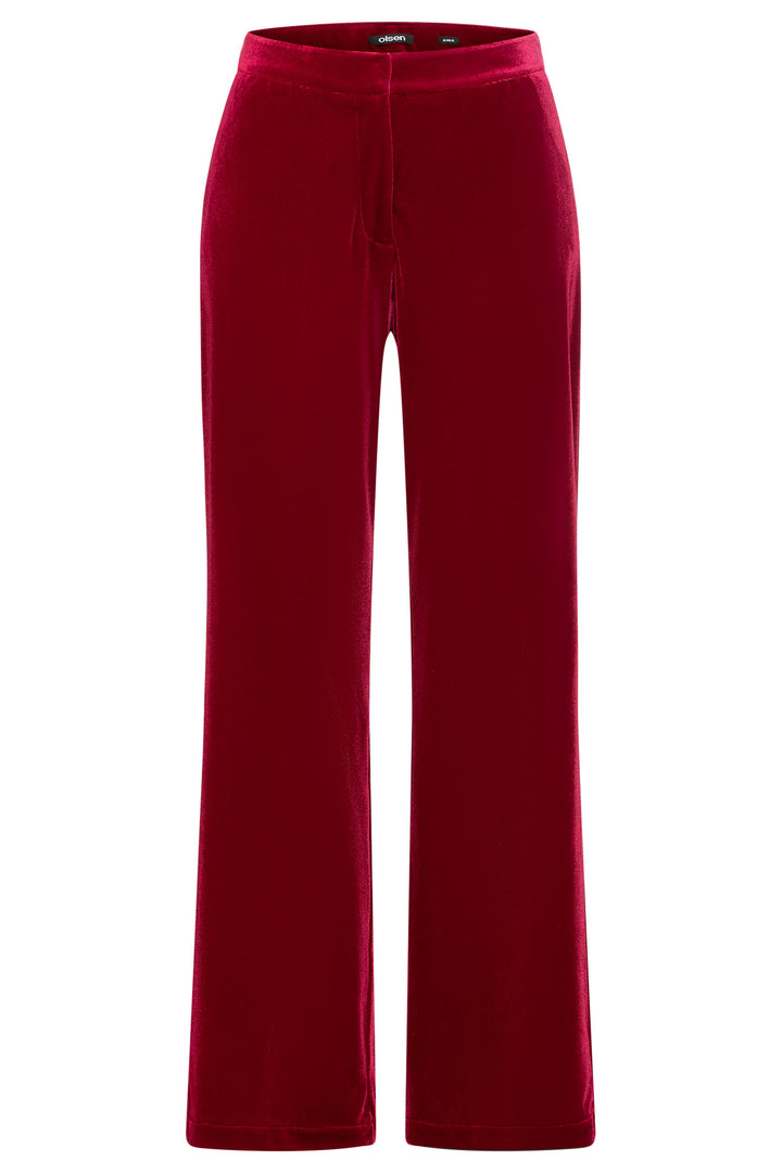 Olsen 14002116 Garnet Red Velour Trousers - Experience Boutique