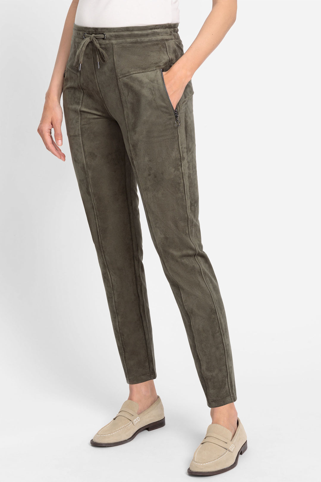 Olsen 14002207 Pine Green Faux Suede Trousers - Experience Boutique