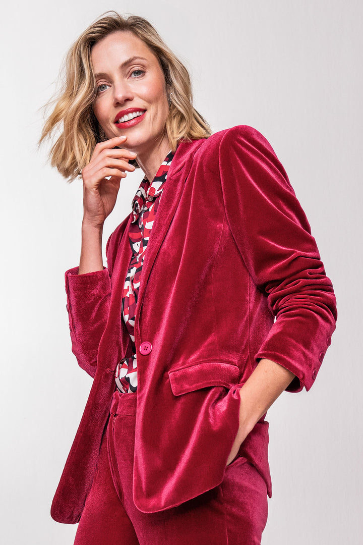 Olsen 15001452 Garnet Red Velour Blazer - Experience Boutique