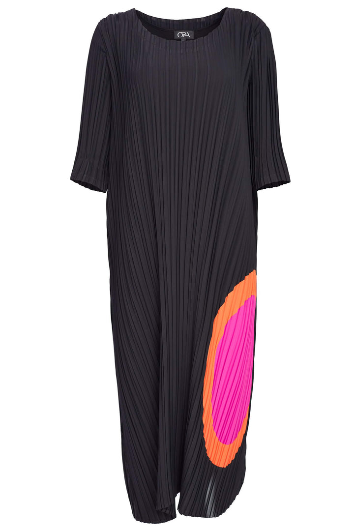 Ora ORS23 109 Black & Pink Pleated Dress With Necklace - Experience Boutique